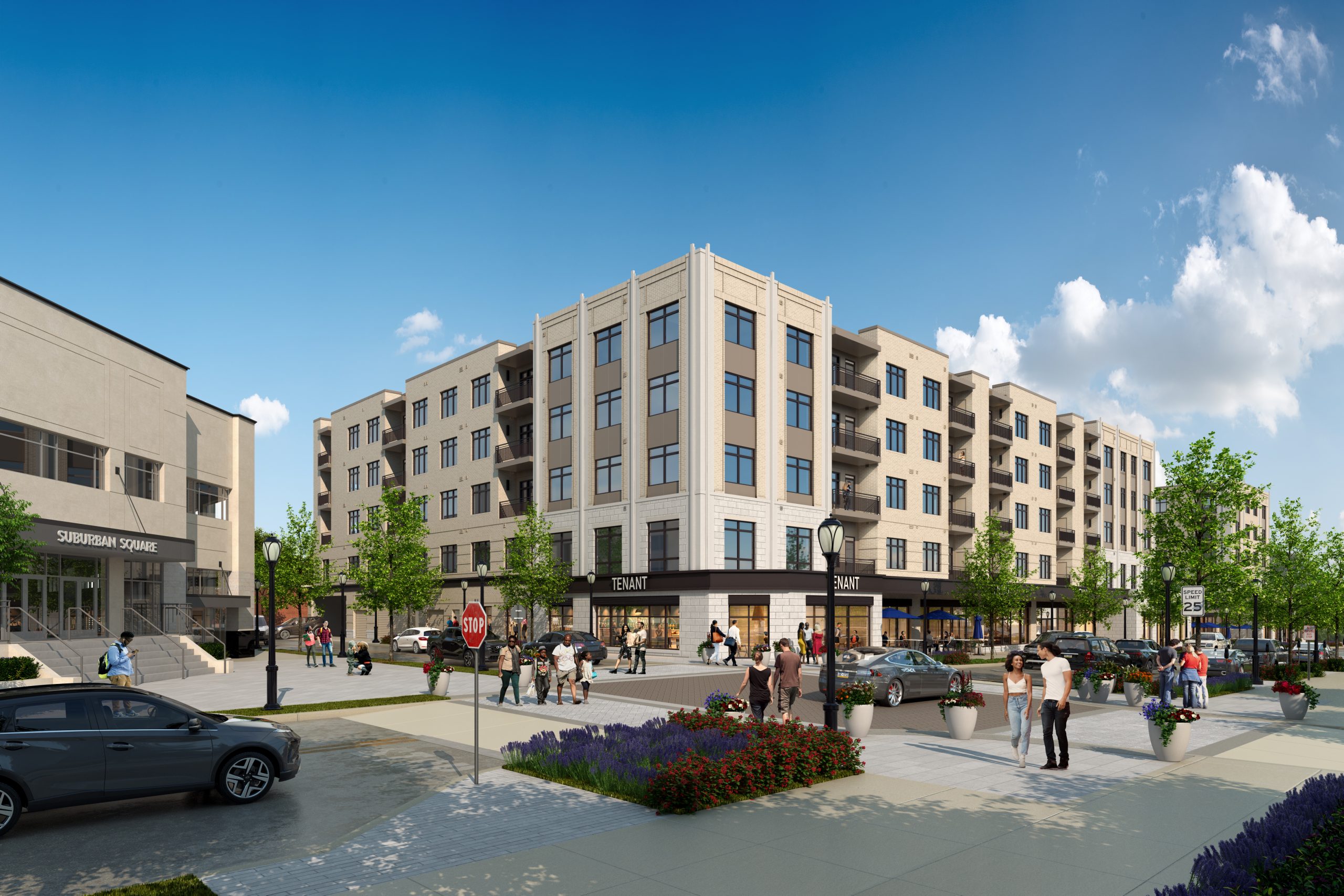 Rendering of Coulter Place above upscale retail options at Suburban Square